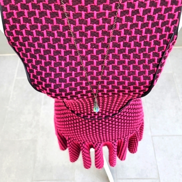 Red Label Saks Fifth Avenue Vintage Dress ✦ Pink & Black Drop Waist Leather Trim - Picture 6 of 14